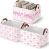 Pink Fabric Storage Bins with Bows – For Gifts, Toys, and Wardrobe Organization (3-Piece Set)