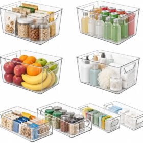 8-piece set of transparent plastic storage bins – for organizing food items in kitchen cabinets