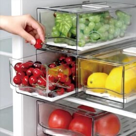 10-piece set of transparent, lidded refrigerator storage bins (BPA-free) – for produce, grains, and beverages