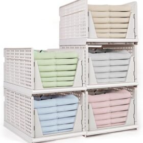 Extra-large plastic storage baskets – 4-piece set for organizing sweaters and clothing in wardrobes