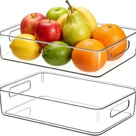 2-piece set of transparent, multi-functional storage bins – for use under the sink, in the refrigerator, or in the laundry room