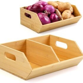 Bamboo Storage Baskets (2-Piece Set) – Countertop Organizers for Onions, Potatoes, Produce, and Bread