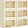 Flip-top fabric storage bins with transparent windows – 6-piece set, beige
