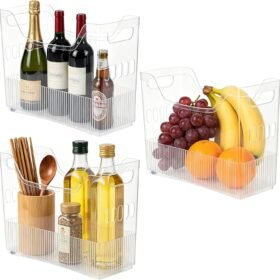 3-piece set of transparent, wheeled freezer storage bins – slim containers for snacks and food