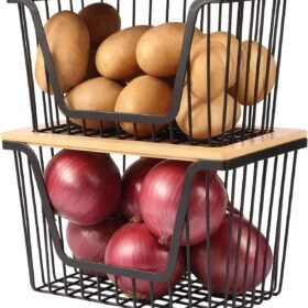Stackable Onion and Potato Storage Bins (2-Piece Set) – Kitchen Countertop Produce Baskets