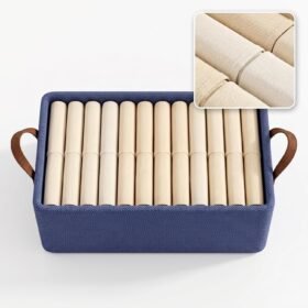 Steel-Framed Foldable Fabric Storage Bins – For Wardrobe Clothing Organization (Dark Blue)