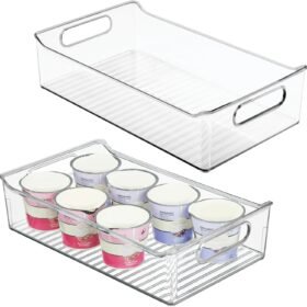 2-piece set of transparent plastic storage bins – for organizing food items in cabinets and refrigerators