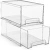 Stackable, transparent plastic drawer-style storage bins – 2-piece set for wardrobes or food items