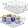 2-piece set of transparent, stackable storage bins with handles – for food items in cabinets and refrigerators