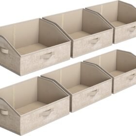 Foldable fabric storage bins with multiple handles – 6-piece set for bedroom wardrobes Beige Fabric Storage Bins (Set)