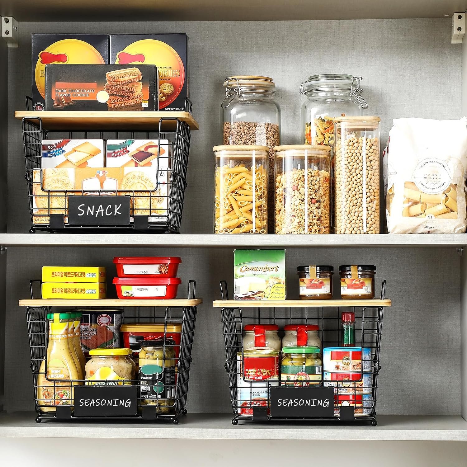Metal Storage Baskets with Bamboo Lids (2-Piece Set) – Countertop/Sink Organizers for Onions, Potatoes, and Snacks - Image 2