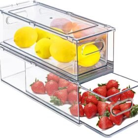2-piece set of pull-out, transparent refrigerator storage drawers – space-saving vertical storage for food items