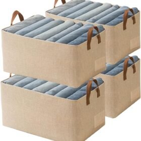 Fabric storage bins with steel frames – 4-piece set for organizing jeans in wardrobes