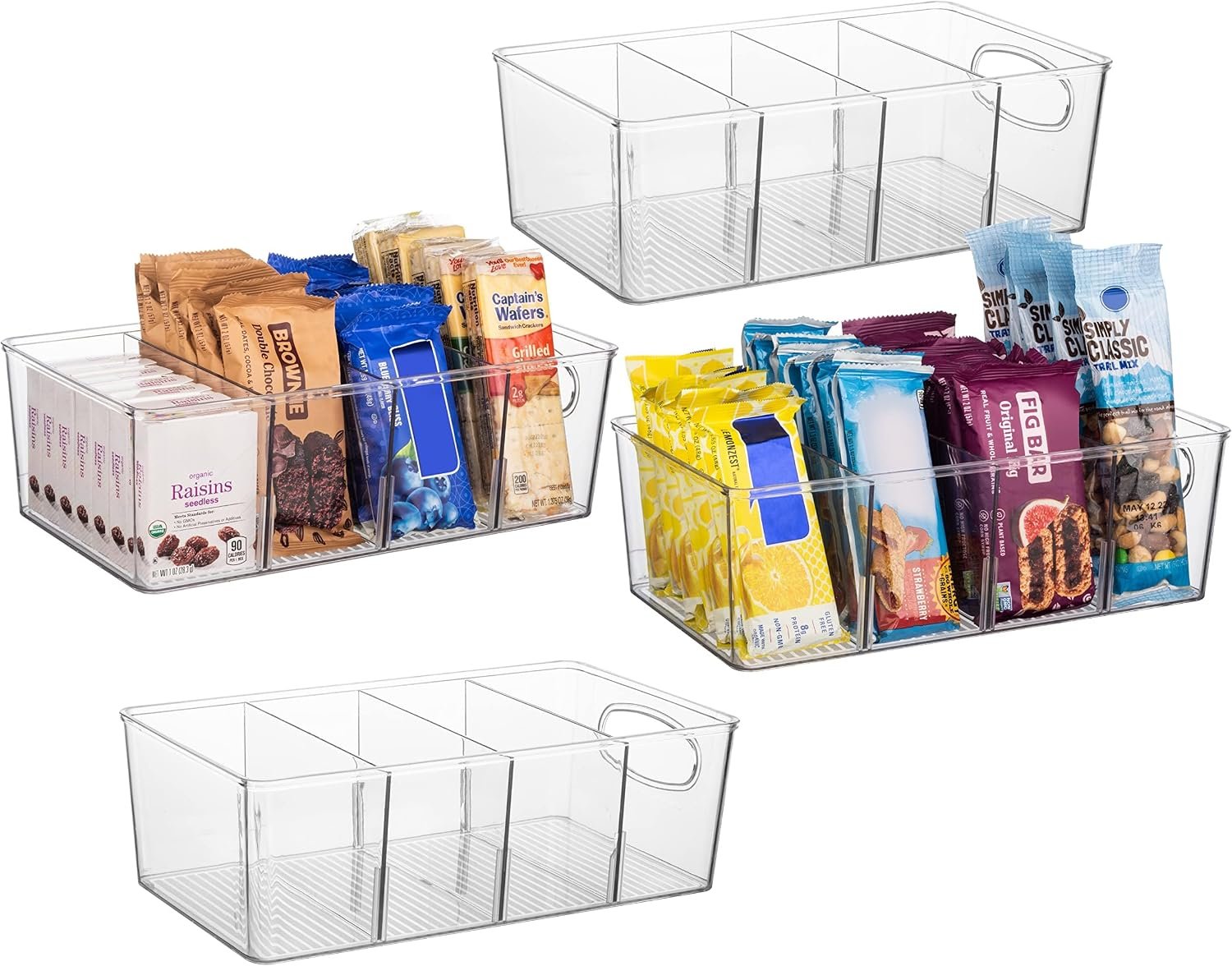Clear Food Storage Bins (4-Piece Set) – For Refrigerators, Cabinets, Snacks, and Ingredients