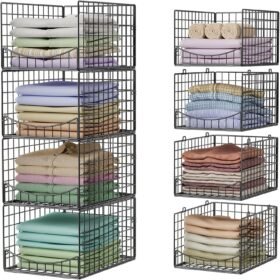 4-Tier Metal Drawer-Style Organizer with Sliding Rails – For Wardrobe Clothing (e.g., Jeans) (Black)