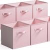 Fabric storage bins with handles – 6-piece set, pink, for wardrobe organization
