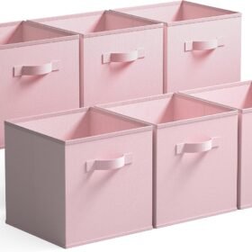 Fabric storage bins with handles – 6-piece set, pink, for wardrobe organization