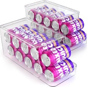 2-piece set of lidded beverage can organizers – stackable storage containers for canned drinks in the refrigerator