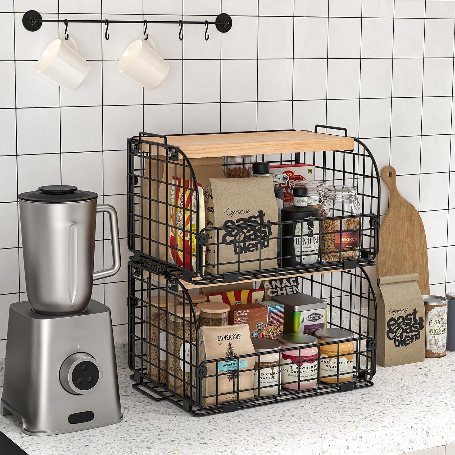 Metal Wire Baskets with Lids (2-Piece Set) – Countertop Organizers for Onions, Potatoes, Bread, and Snacks - Image 2