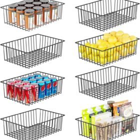 8-piece set of large metal storage baskets with labels – for use in the kitchen, bathroom, or garage
