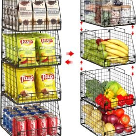 Large Stackable Metal Storage Baskets (4-Piece Set) – Versatile Organizers for Produce, Snacks, and Toys