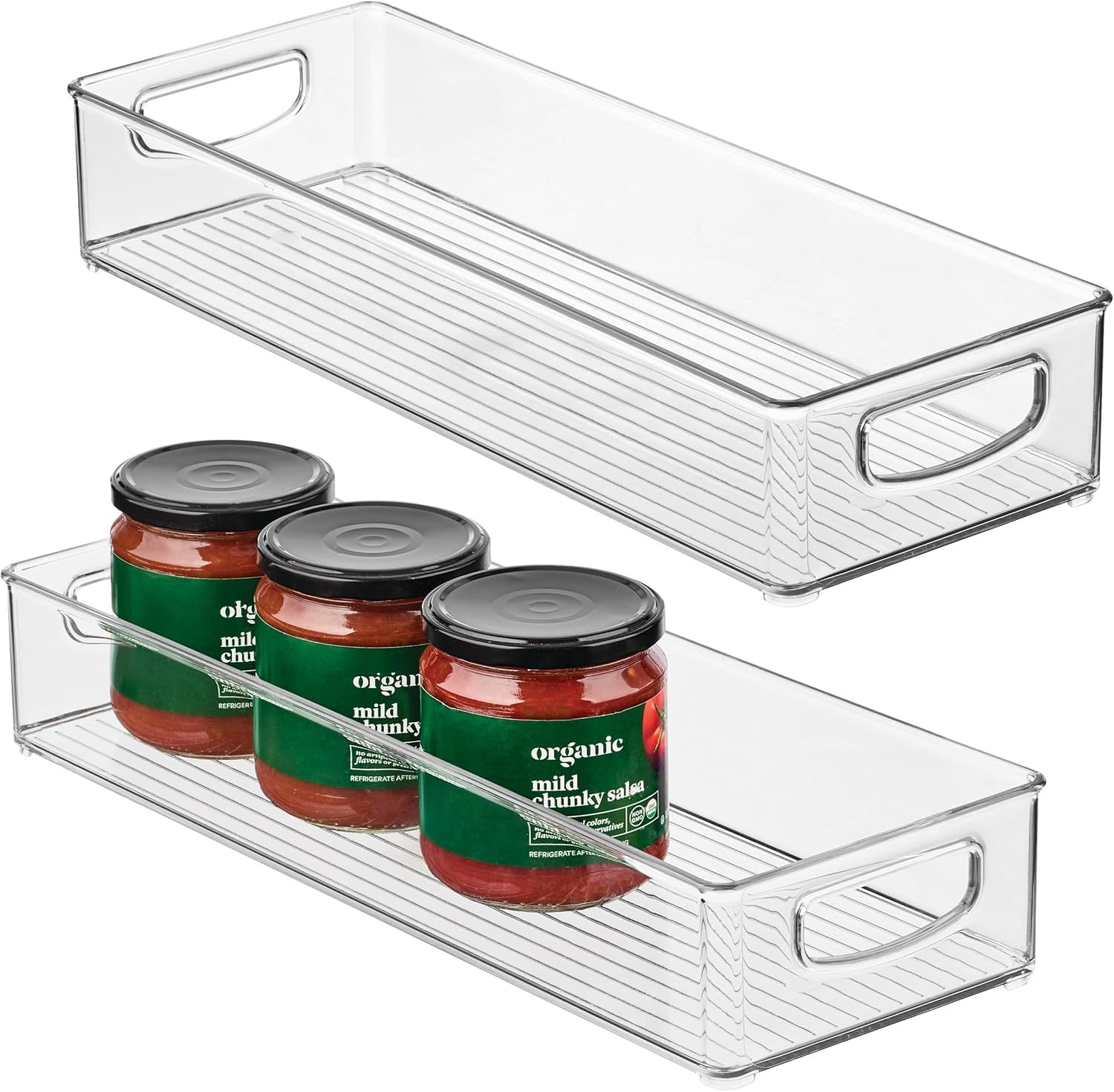 Clear Stackable Storage Bins with Handles (2-Piece Set) – For Kitchen Cabinets and Refrigerators