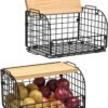 Metal Wire Baskets with Lids (2-Piece Set) – Countertop Organizers for Onions, Potatoes, Bread, and Snacks