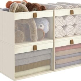 Linen Storage Bins with Transparent Windows – Foldable Fabric Organizers for Wardrobe, Towels, and Toys (4-Piece Set)