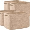 Square fabric storage baskets with handles – 4-piece set, brown, for cube shelving units